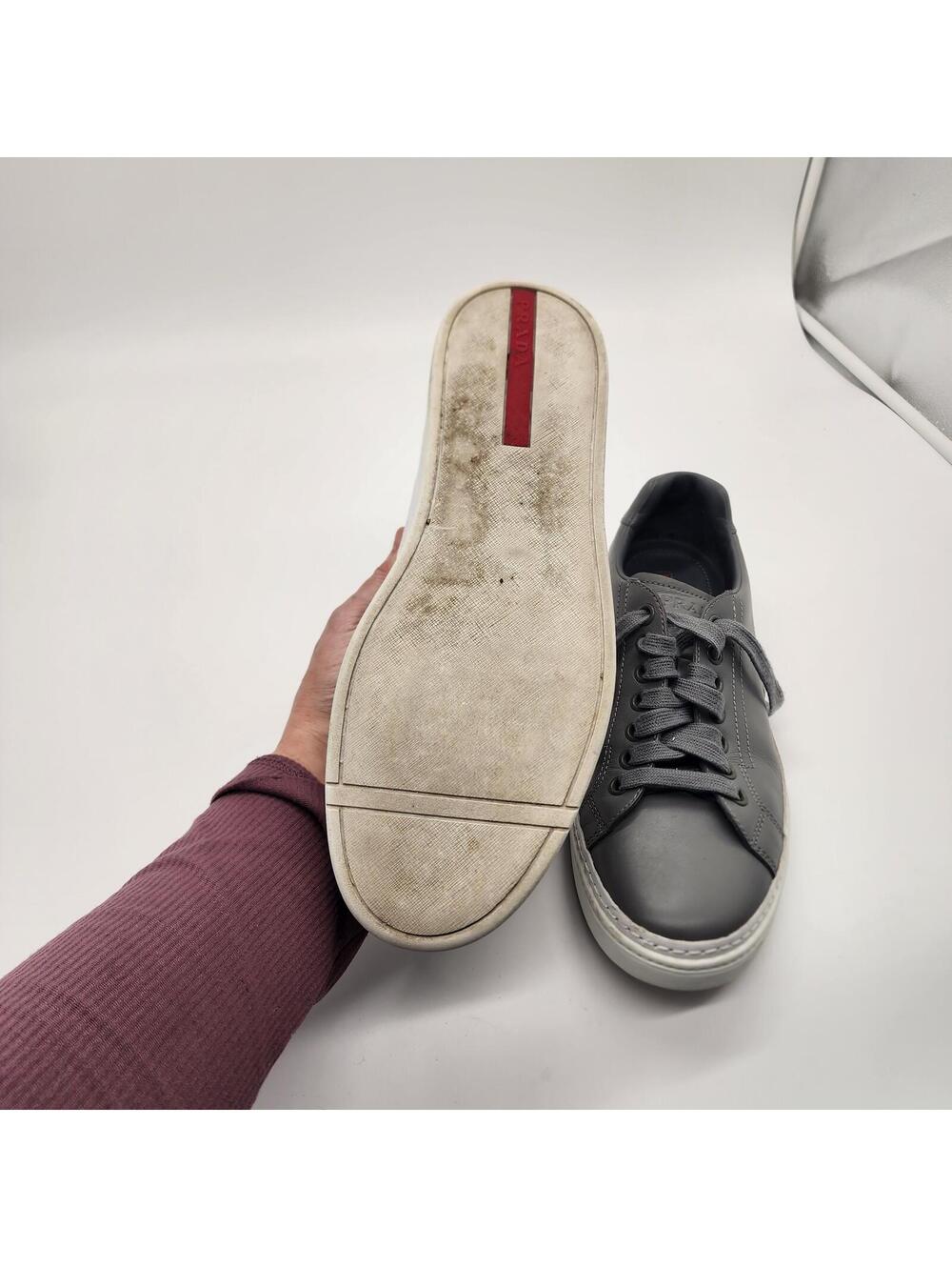 Prada Gray Leather Low Top Lace Up Sneakers 2831 Luxury Designer Shoes 10 - Picture 5 of 8